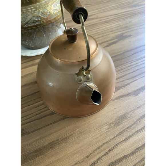 Vintage 1801 Revere Ware Copper Brass Tea Pot Kettle Vintage Copper Pot Rome NY - Picture 3 of 8